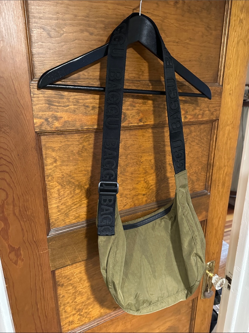 Baggu Olive Green Crossbody with Black Branded Strap